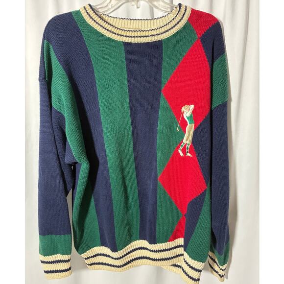 Vintage 90s Cotton Traders Golf Crewneck Sweater Mens Large Multi Argyle - Picture 1 of 6
